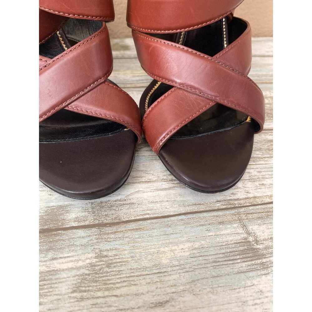 Tom Ford Brown Leather Strappy Block Heel Sandals Sz 39 Made in Italy - Picture 3 of 15